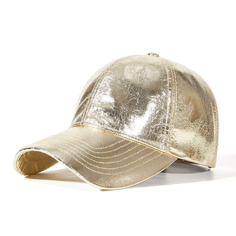 PU Leather Snapback - Manufacturer - Wholesale Golden Silver Laser Hip Hop Rock Punk 6 Panel