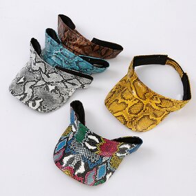 PU Leather Visor Cap - Manufacturer - Snake Pattern Adjustable UV Protection Golf Running Beach