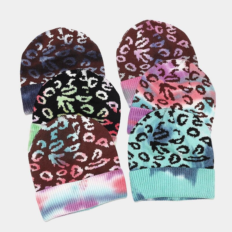 Tie Dye Beanie Hat - Manufacturer - Custom Double Layers Leopard Print Thick Winter Cuffed