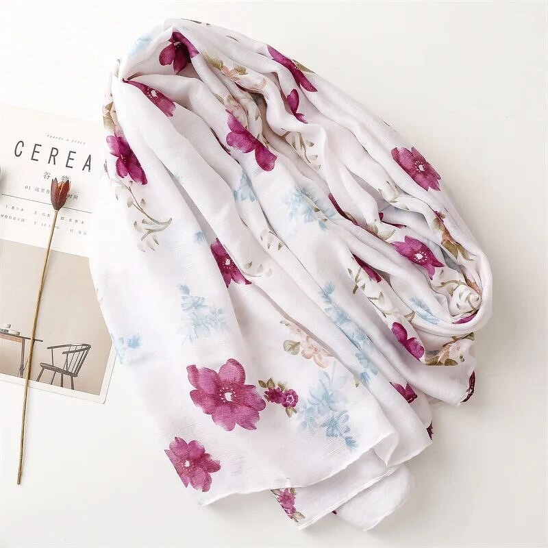 Purple Floral Scarf - Manufacturer - New Summer Elegant Cotton Tassels Women Muslim Hijabs
