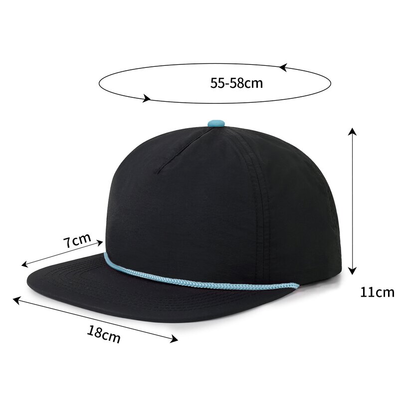 5 Panel Snapback Hat - Manufacturer - Wholesale Plain Flat Bill Quick Dry Nylon Adjustable Rope