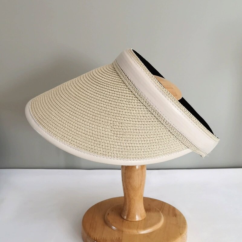 Leather Straw Visor - Manufacturer - New Korea Fashion Wide Brim Fine Braid UV Protection