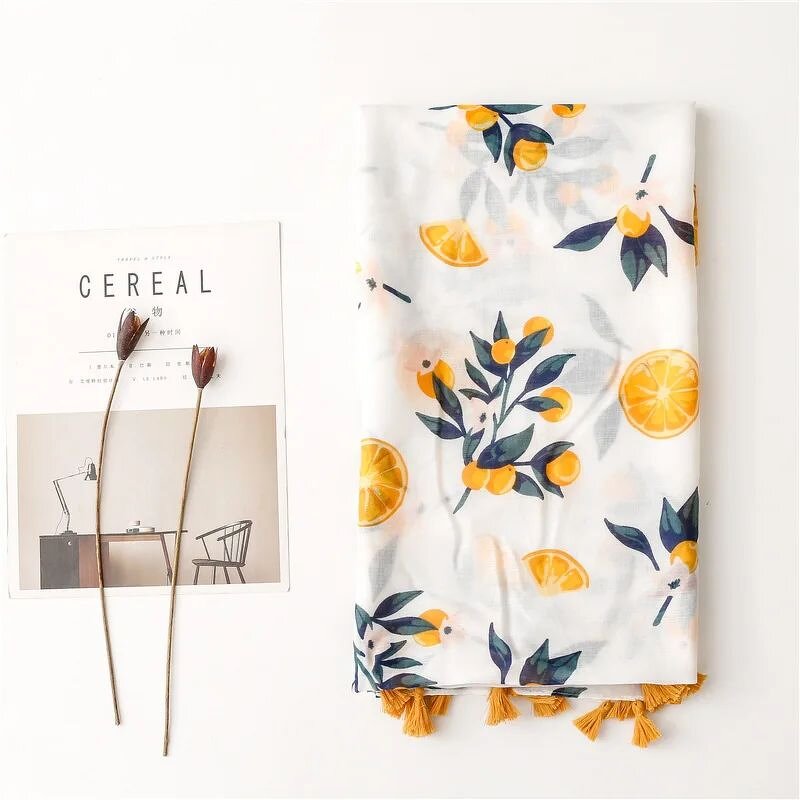 Orange Flower Scarf - Manufacturer - Hot Sell Stylish Printed Cotton Voile Muslim Hijabs