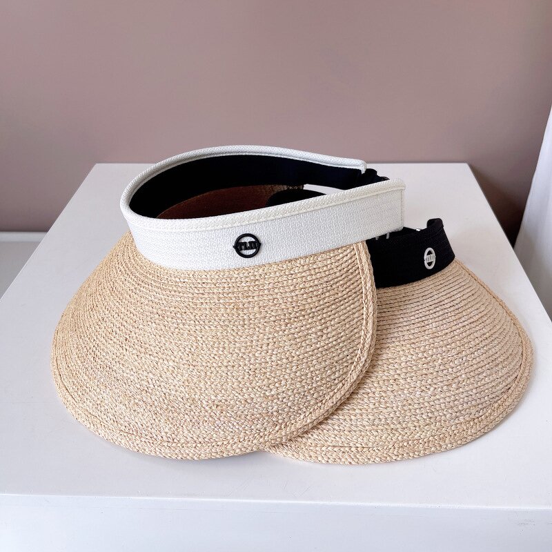 Luxury Raffia Visor - Manufacturer - Women's UPF80+ Large Brim Floppy Foldable Ponytail Beach