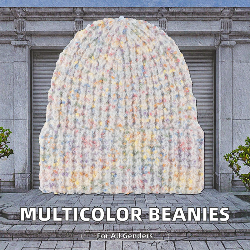 Speckled Beanie Hat - Manufacturer - Multicolor Wool Ribbed 3D Embroidery Bows Pattern Men Women