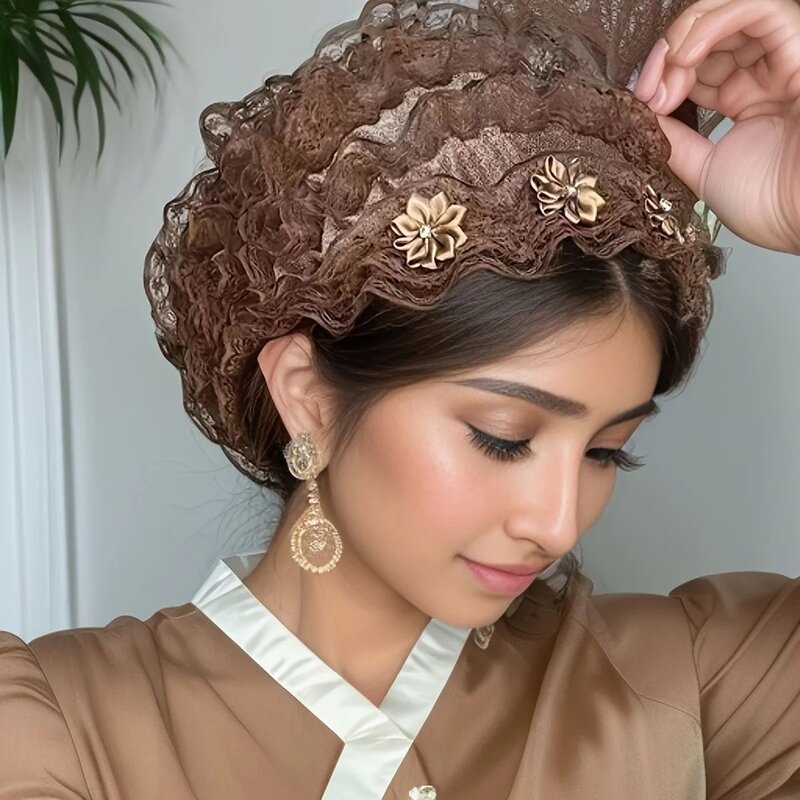 Polyester Turban Hat - Manufacturer - Elegant Floral Lace Elastic Chemotherapy Festive Parties