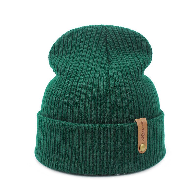 Slouchy Beanie Hat - Manufacturer - Custom Leather Label Winter Warm Unisex Cuffed Knit Ski