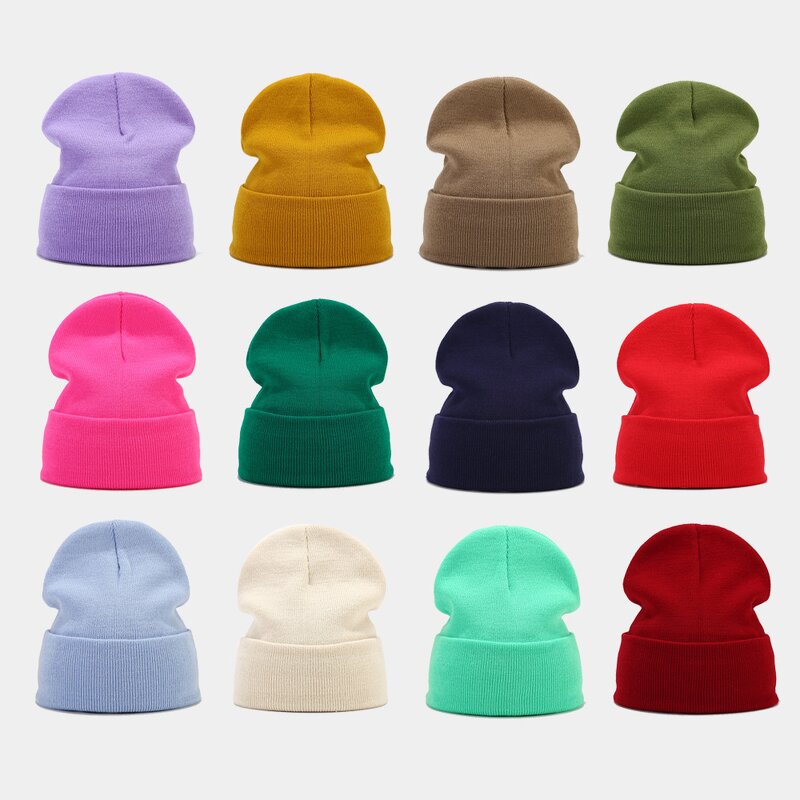 Knitted Beanie Hat - Manufacturer - Custom Rubber PVC Logo Plain Winter Warm Multi-Color Cuffed