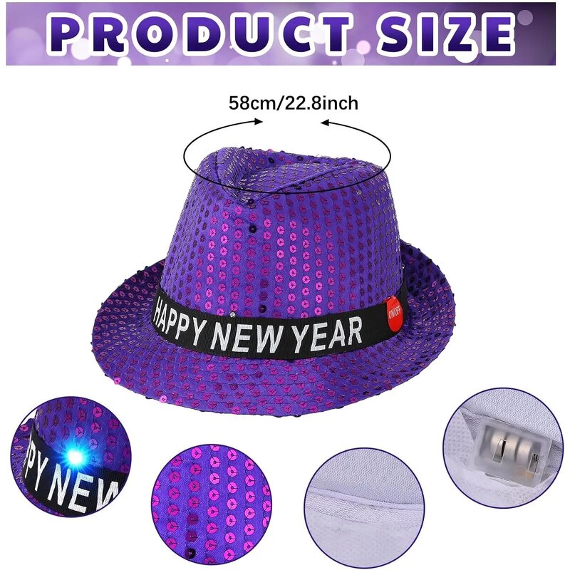LED Cowboy Hat - Manufacturer - Halloween Christmas Sequin Flashing Light up Western Cosplay