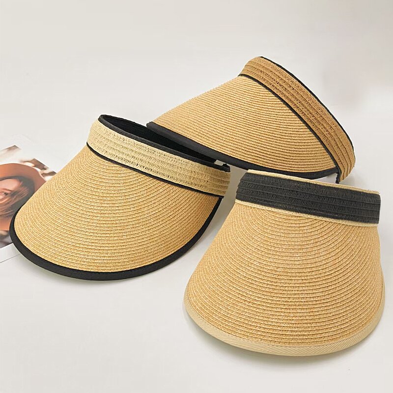 Mixed Color Visor - Manufacturer - Women Straw Wide Brim UPF50+ Fine Braid Ponytail Beach