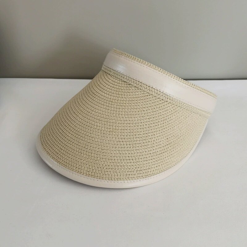 Leather Straw Visor - Manufacturer - New Korea Fashion Wide Brim Fine Braid UV Protection