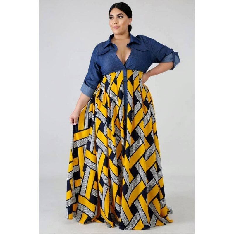 Maxi Dress Manufacturer - Geometric Patchwork African Print Plus Size