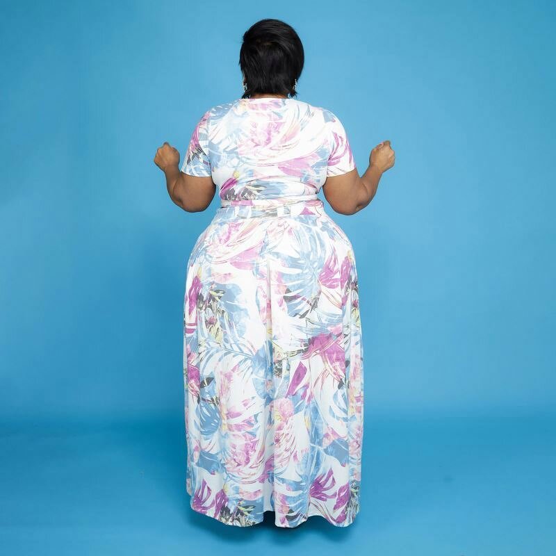 Two Piece Set Manufacturer - Plus Size Printed Crop Top & Skirt