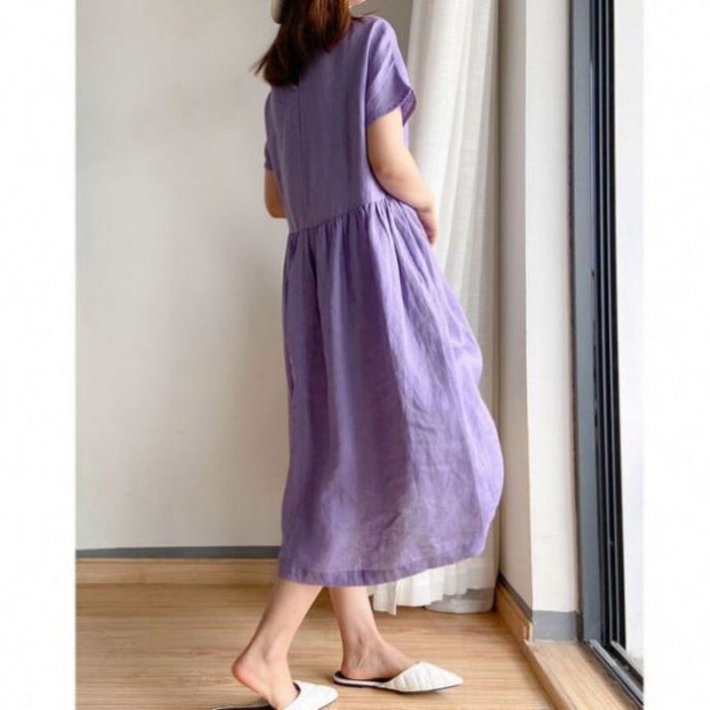 Dress Manufacturer - Loose Cotton Linen Short Sleeve Plus Size