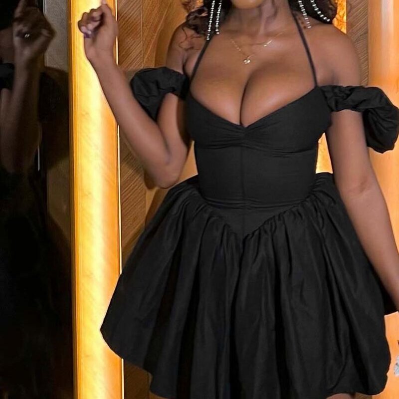 Party Dress Manufacturer - Women Sexy Halter Puff Sleeve