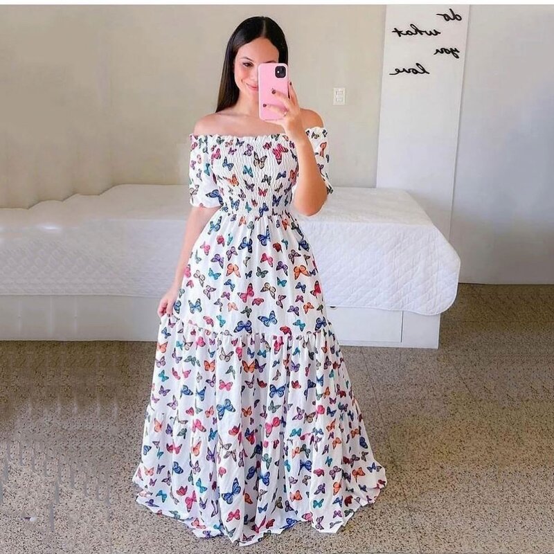 Dress Manufacturer - Long One-shoulder Floral Casual Maxi