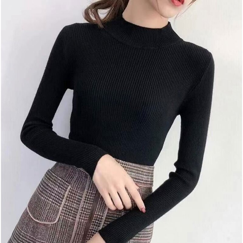 Knitwear Top Manufacturer - Long Sleeve Stand High Collar Slim