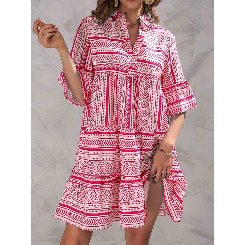 Dress Manufacturer - V-neck Puff Sleeve Floral Chiffon Bodycon