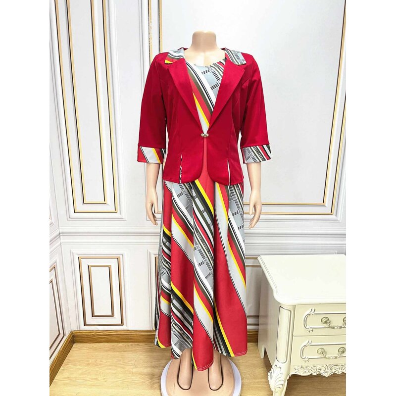 Two Piece Set Manufacturer - African Printed Coat & Dress Plus Size