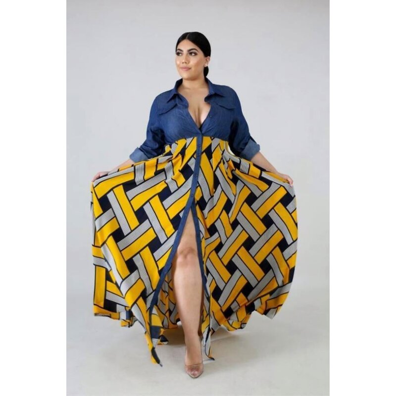 Maxi Dress Manufacturer - Geometric Patchwork African Print Plus Size