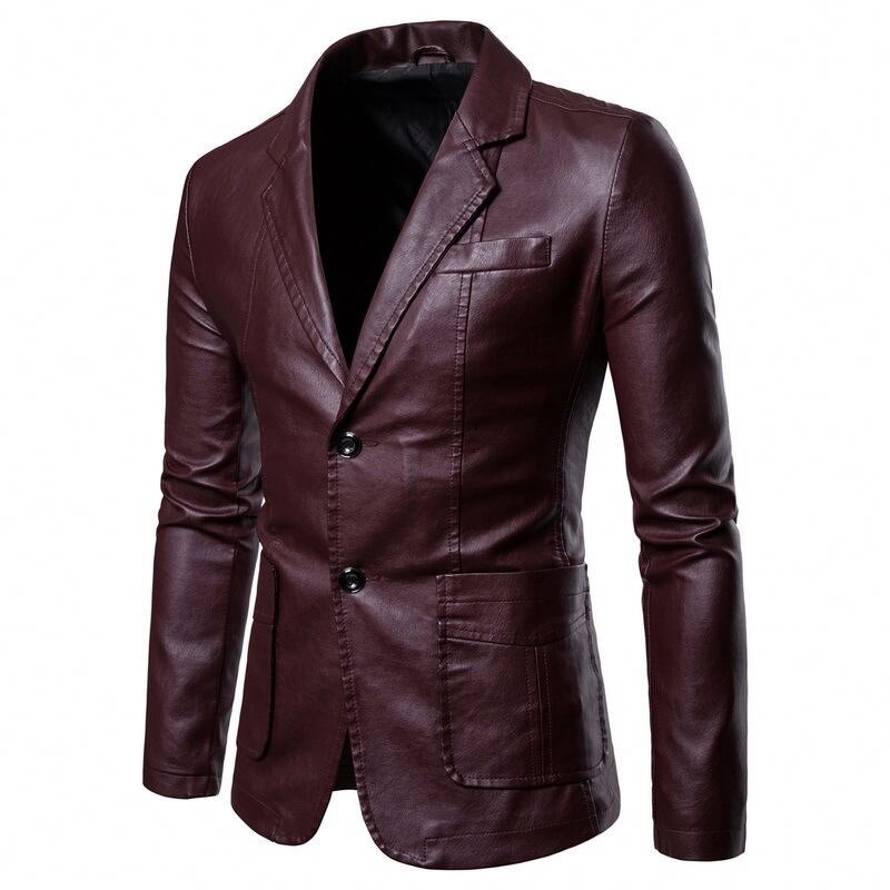 Leather Jacket Manufacturer - Men's PU Suit Collar Slim Casual