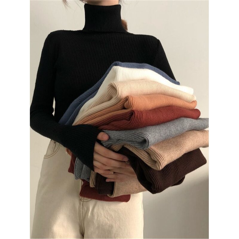 Sweater Manufacturer - High Collar Solid Color Slim Knitted