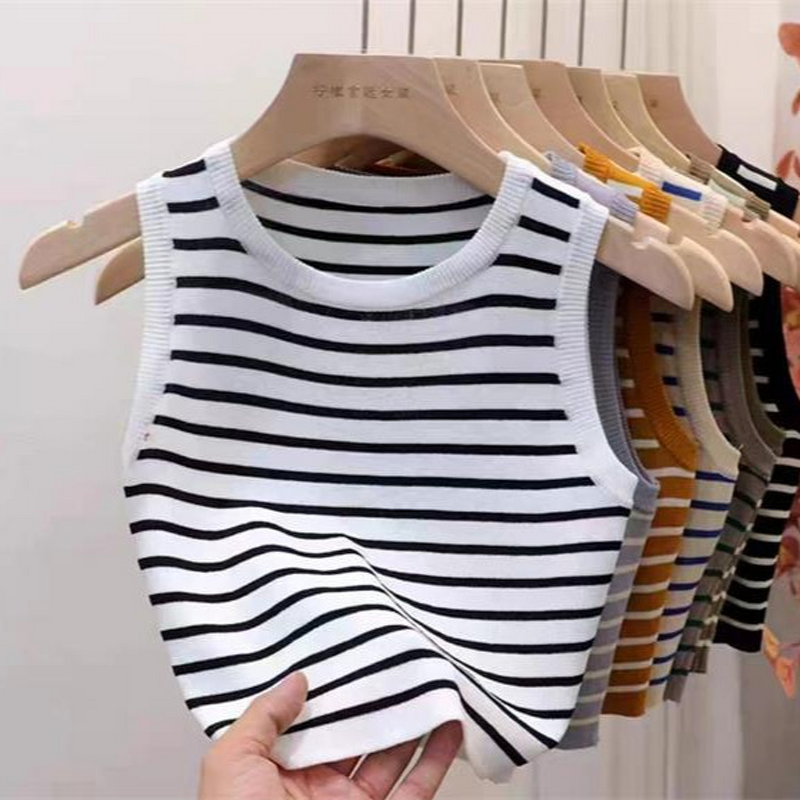Camisole Manufacturer - Striped Sleeveless Knitted Ice Silk Top