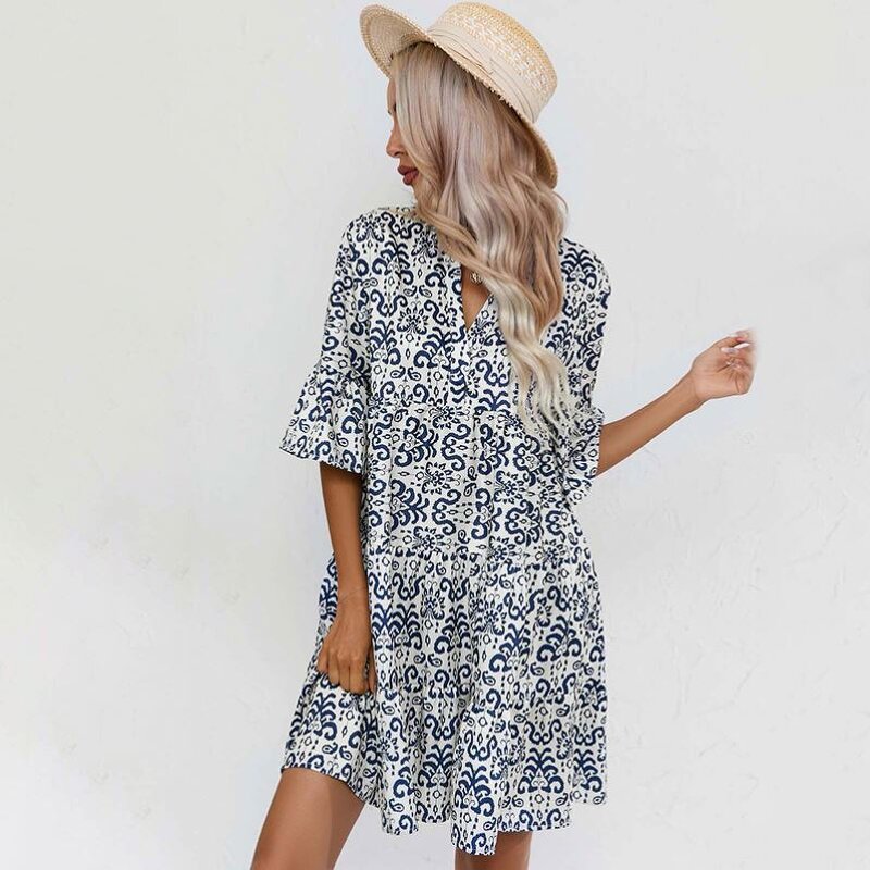 Dress Manufacturer - V-neck Puff Sleeve Floral Chiffon Bodycon