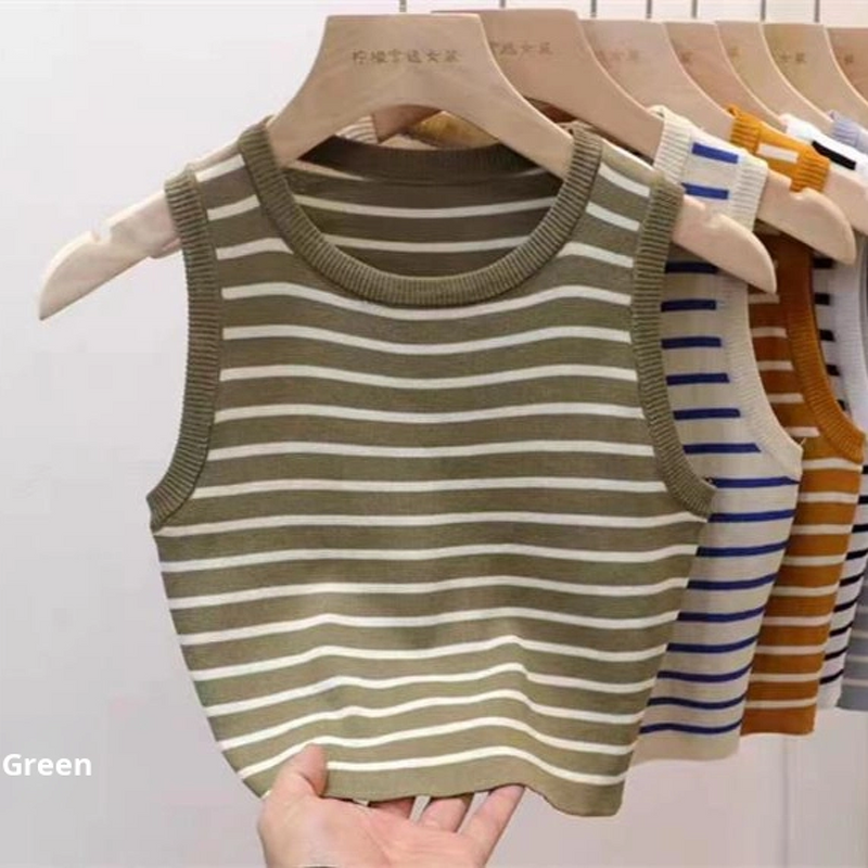Camisole Manufacturer - Striped Sleeveless Knitted Ice Silk Top