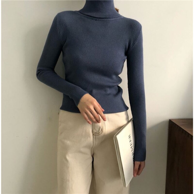 Sweater Manufacturer - High Collar Solid Color Slim Knitted