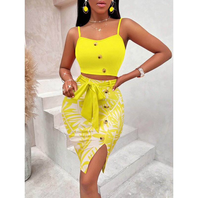 Dress Suit Manufacturer - Printed Waist Tied Sleeveless Slim Trend