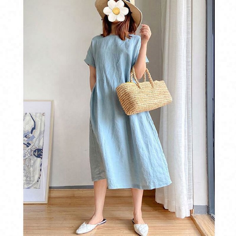 Dress Manufacturer - Loose Cotton Linen Short Sleeve Plus Size