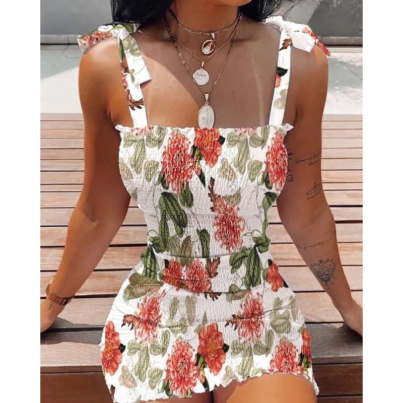 Dress Manufacturer - Sleeveless Floral Printed Beachwear Mini