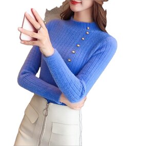 Sweater Manufacturer - Faux Mink Velvet Button Bottom Slim High Collar