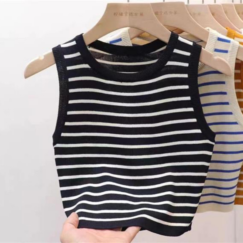 Camisole Manufacturer - Striped Sleeveless Knitted Ice Silk Top