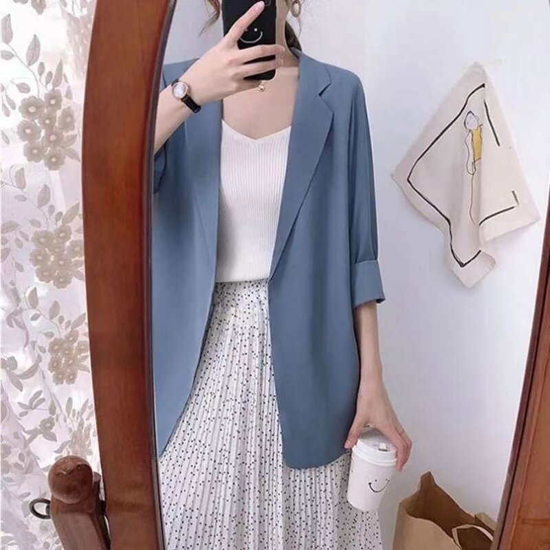 Suit Coat Manufacturer - Seven Sleeve Lapel V-neck Loose Chiffon