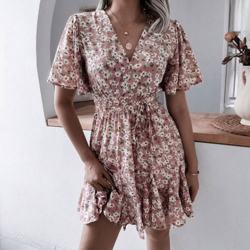 Dress Manufacturer - Chiffon Sexy Floral V-neck Slim Short