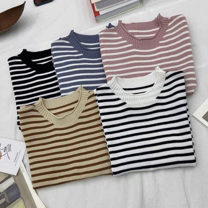 T-shirt Manufacturer - Short Sleeve Striped Knit Round Neck