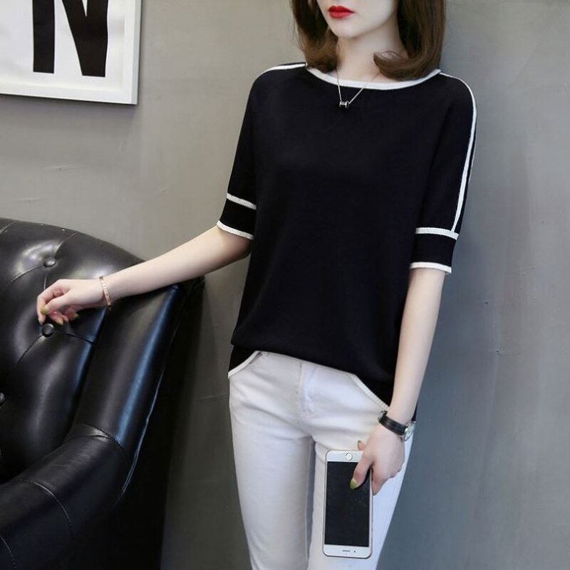 Knit Top Manufacturer - Half Short Sleeve Loose Elegant Casual