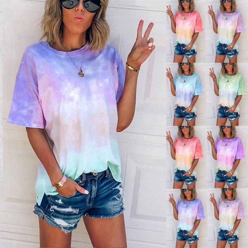 T-shirt Manufacturer - O-neck Tie-dye Gradient Printing Loose Short Sleeve