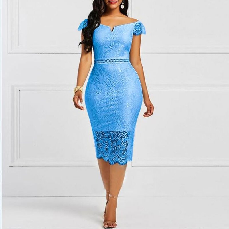 Dress Manufacturer - Sleeveless Off Shoulder Back Zipper Lace Pencil
