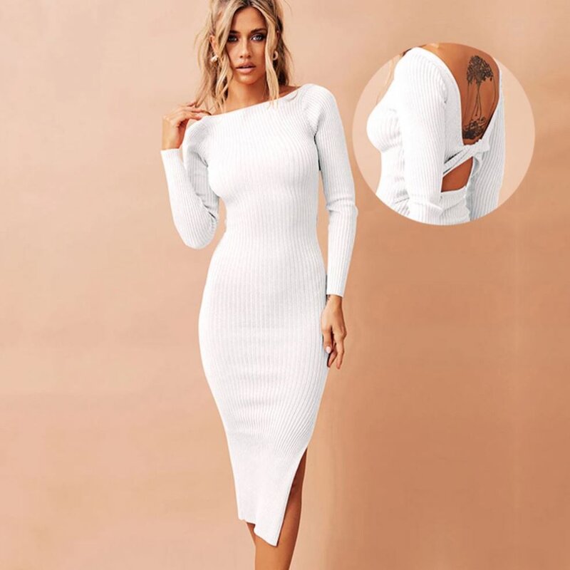Dress Manufacturer - Knit Slim Two Ways Wear Backless Midi