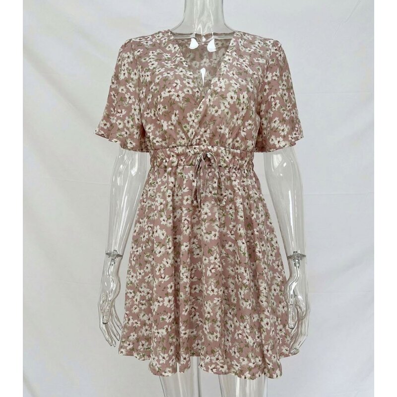 Dress Manufacturer - Chiffon Sexy Floral V-neck Slim Short