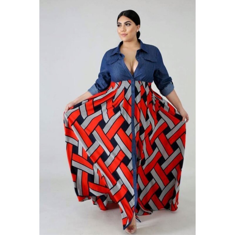 Maxi Dress Manufacturer - Geometric Patchwork African Print Plus Size
