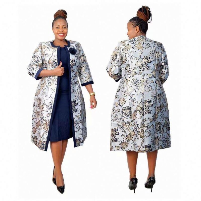 Two Piece Set Manufacturer - Plus Size African Floral Coat & Dress