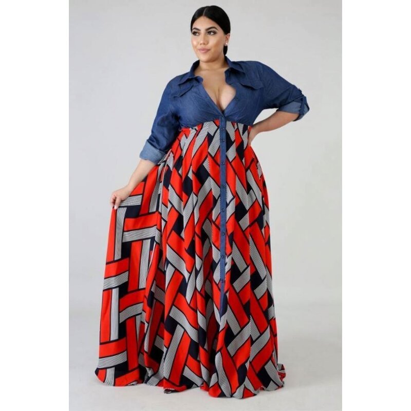 Maxi Dress Manufacturer - Geometric Patchwork African Print Plus Size