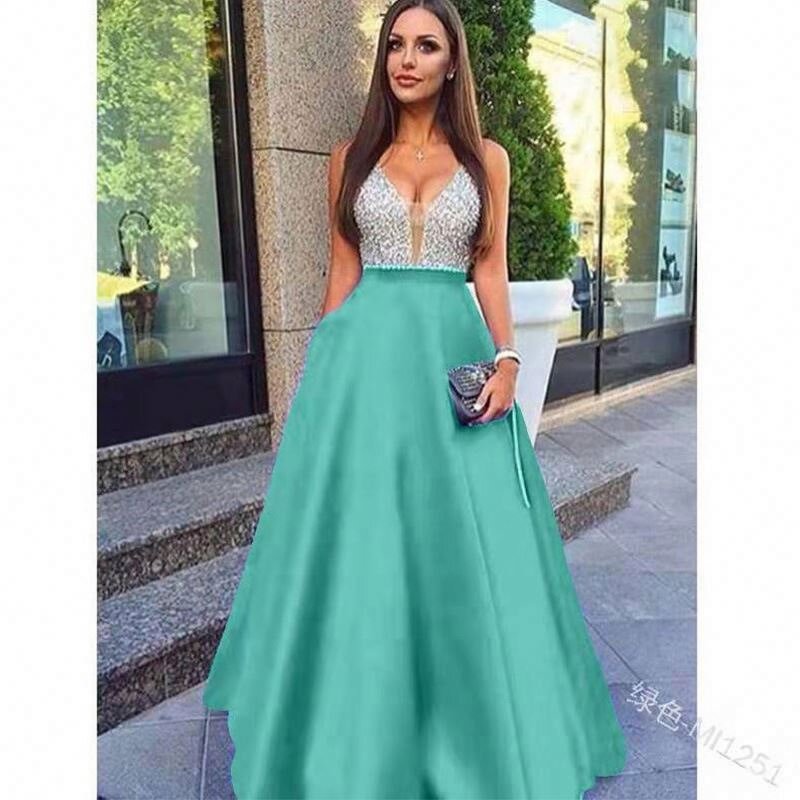 Evening Dress Manufacturer - V-neck Translucent Long Sleeve Sequin Mesh