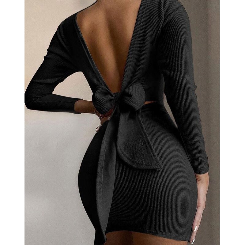 Dress Manufacturer - Back Lace up Bow Strap Sexy Knit Pencil