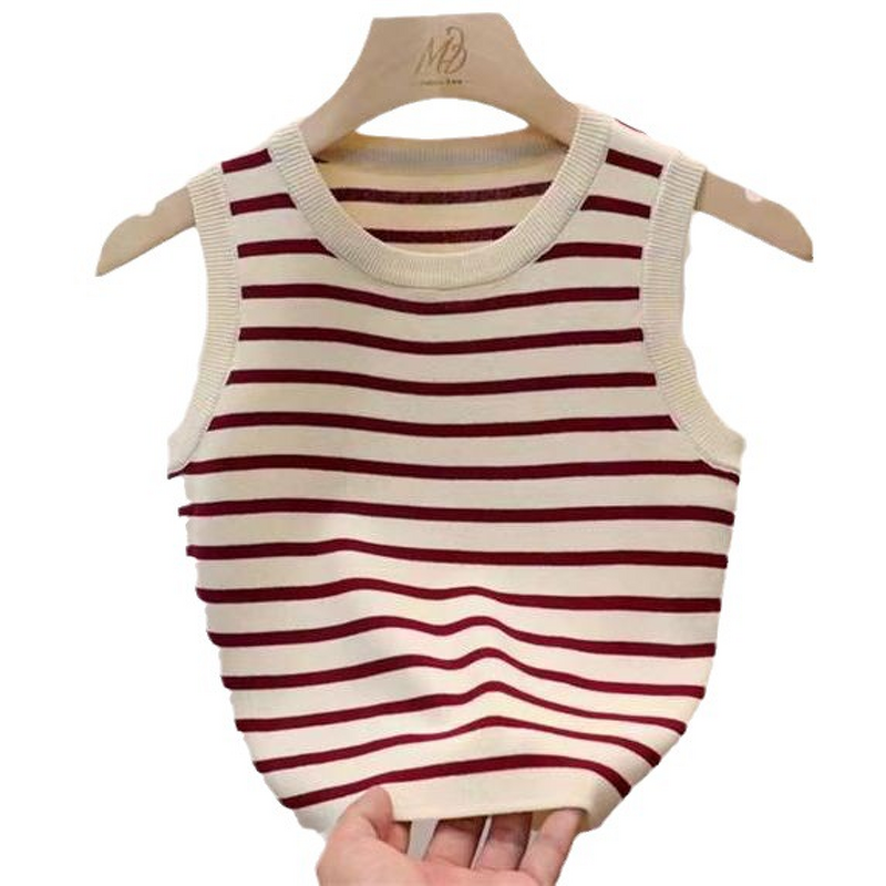 Camisole Manufacturer - Striped Sleeveless Knitted Ice Silk Top