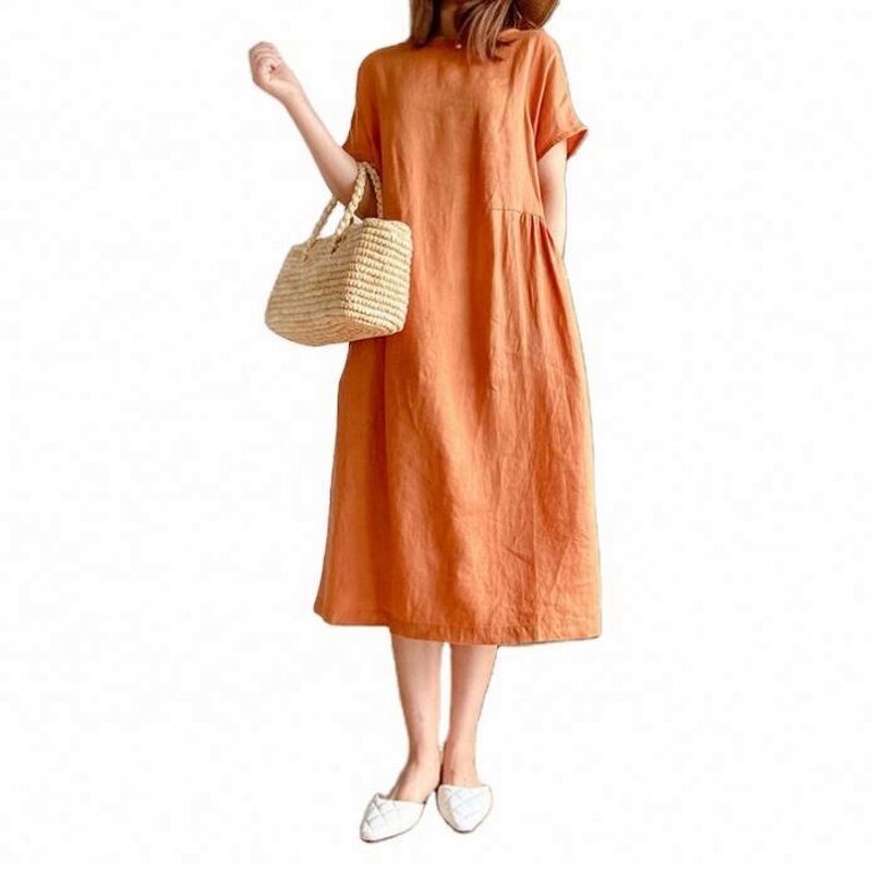 Dress Manufacturer - Loose Cotton Linen Short Sleeve Plus Size